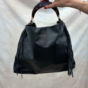 Marni Black Leather hobo bag with tassels